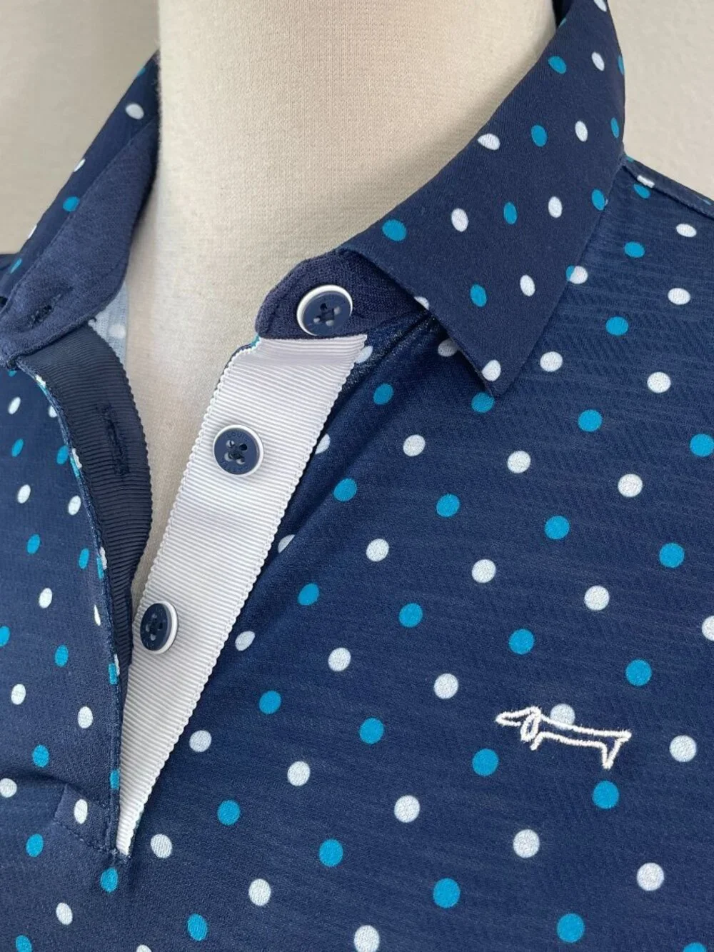Louis Castel Womens 95 US Small Navy Polka Dot‎ Long Sleeve Golf Polo Shirt Top